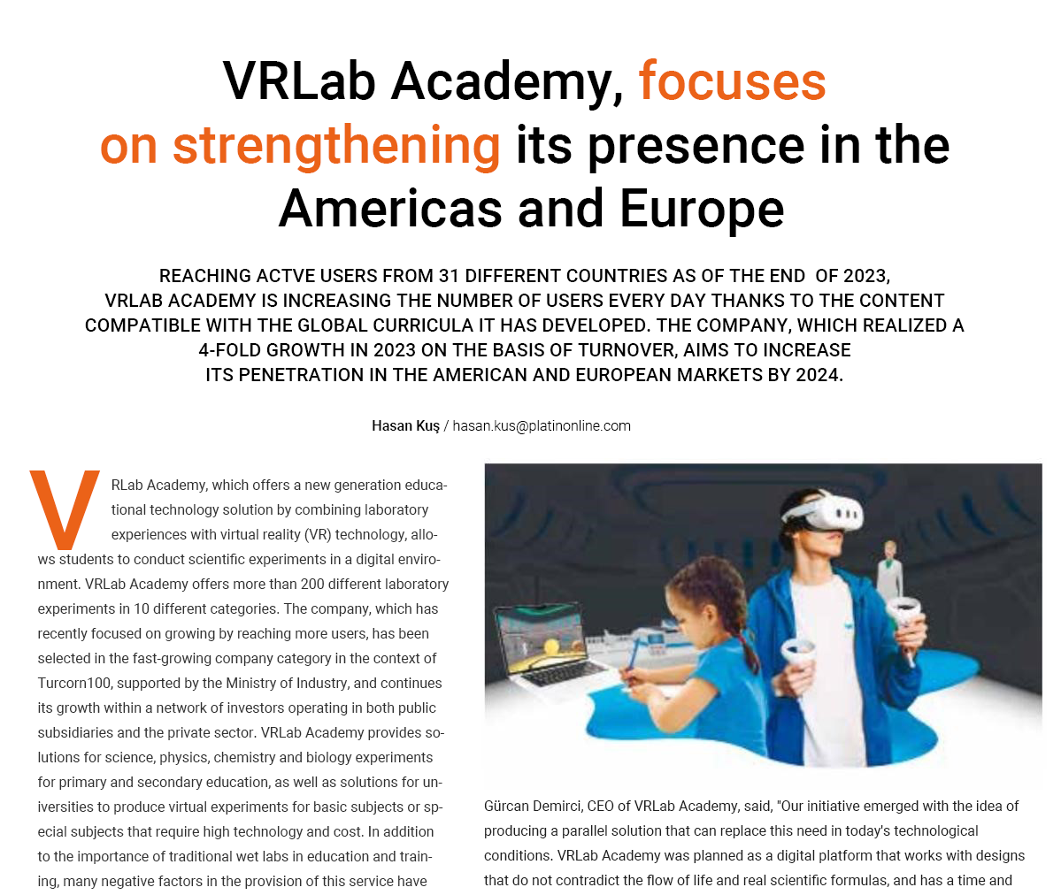 VRLab Academy, Amerika ve Avrupa'daki varlığını güçlendirmeye odaklanıyor